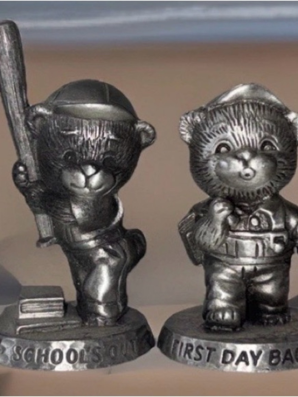 Pewter Anamorphic Teddy Bears, SCHOOL DAYS Figurines Complete set of 4 by Avon